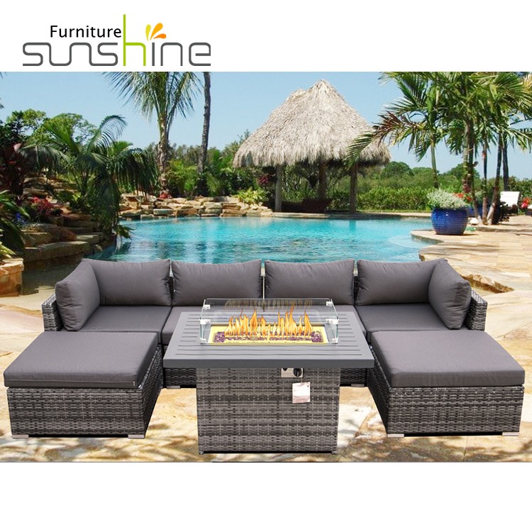 Propane Outdoor Garden Fire Pit Furniture Set Lounge Sofa Set With